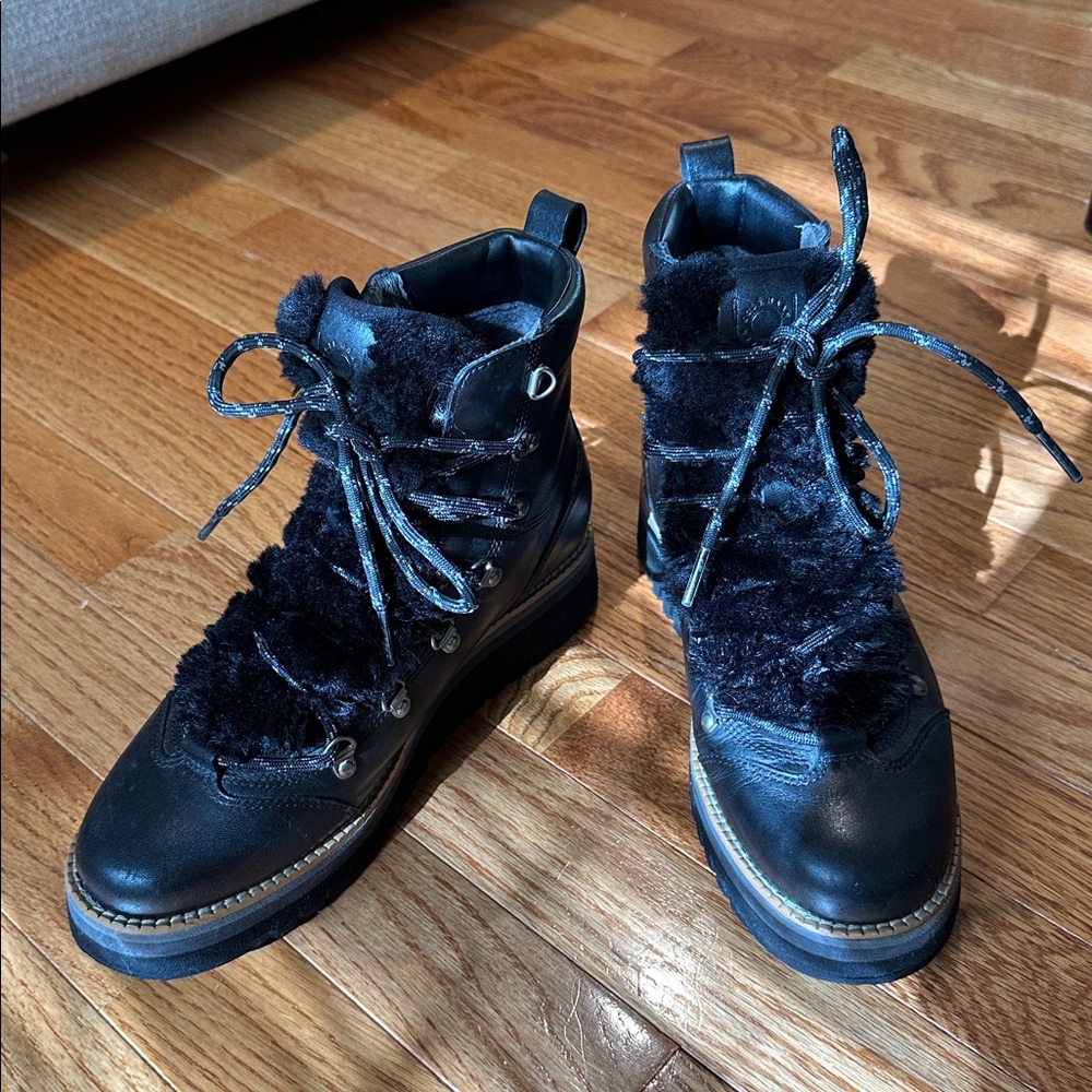 Cole Haan Women's Grand Explore Black Waterproof Faux Fur Ankle Boots